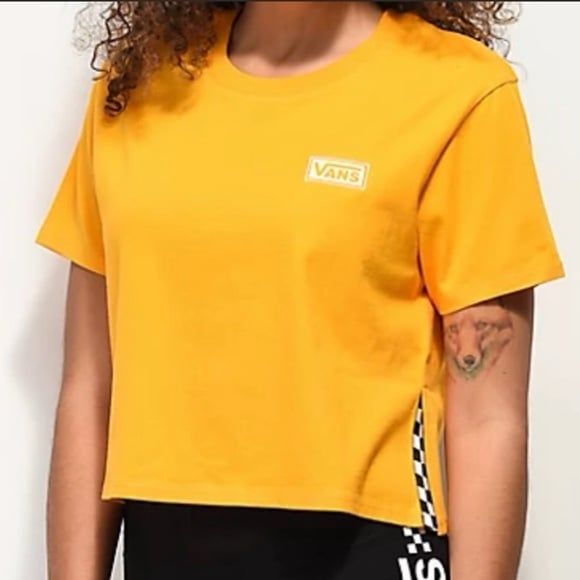 Vans Tops - VANS Women's 100% Cotton Yellow Checkered Cropped Mango Mojito Tee T-Shirt XS